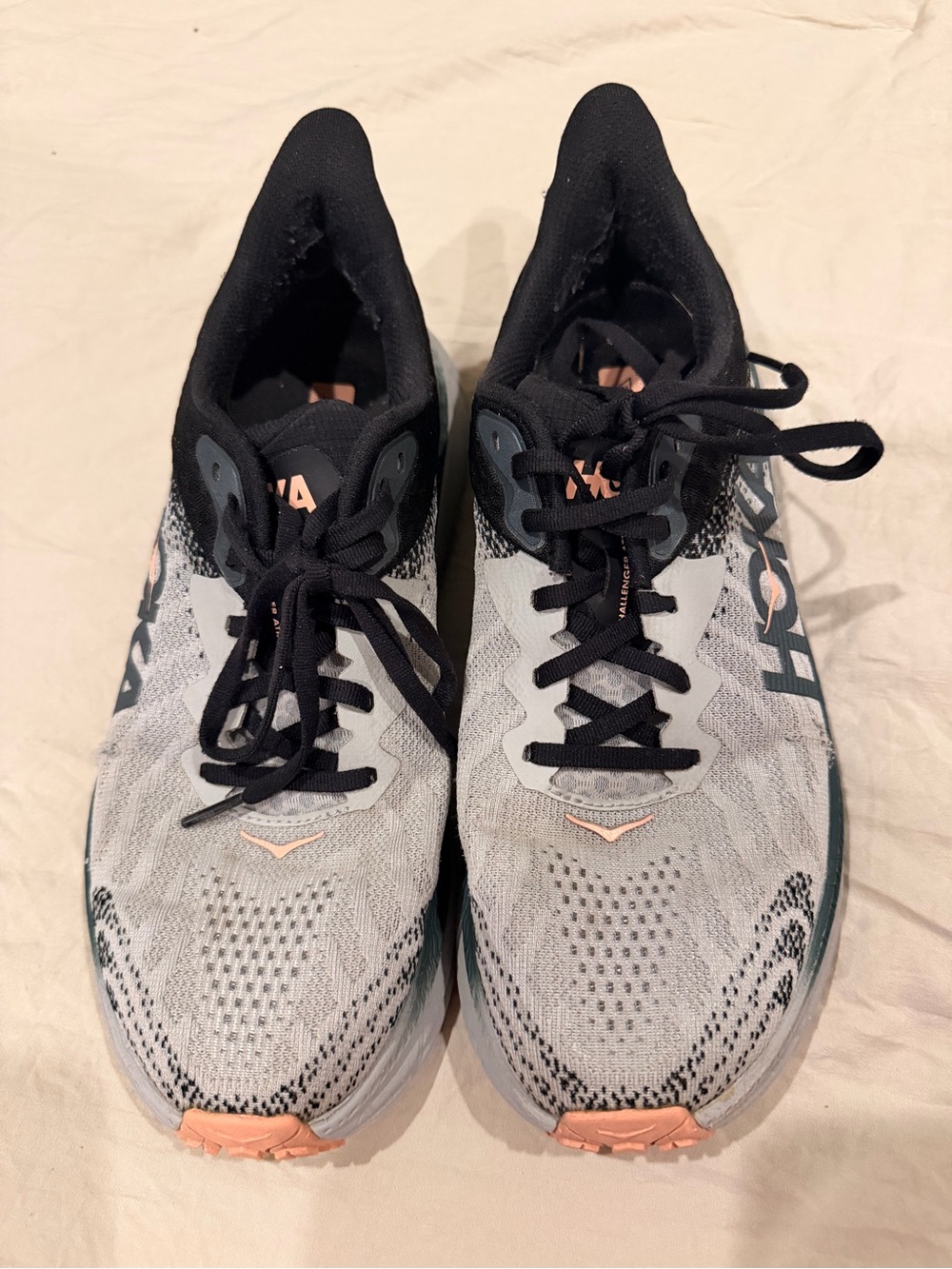Hoka Women's Gray, Black and Peach Running Shoes size 10